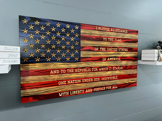 Pledge of Allegiance American Flag Rustic Wooden Wall Art - Wood Flag