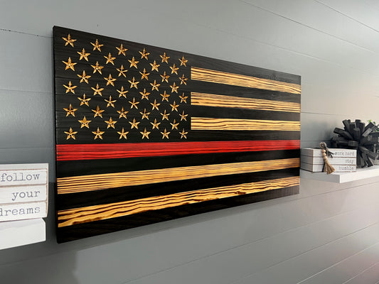 Thin Red Line Rustic American Flag Wall Art
