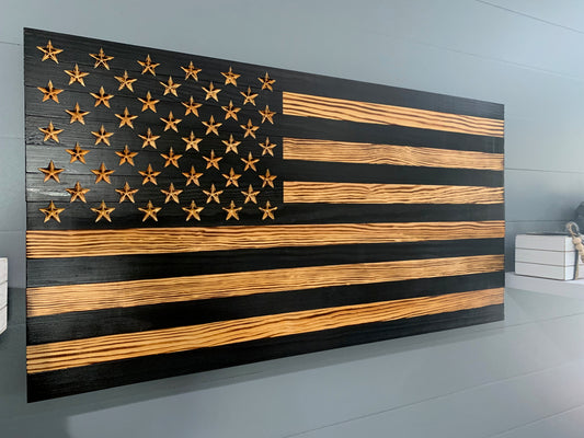Black & White/Tan Rustic American Flag Wall Art