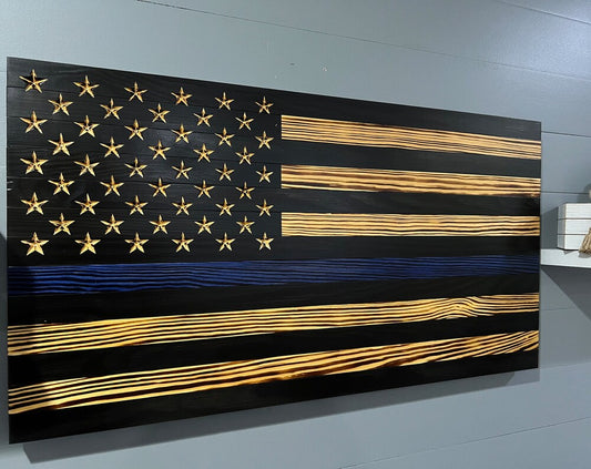 Rustic American Thin Blue Line Flag Wall Art