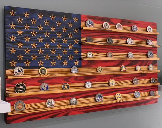 Challenge Coin Display Rack Holder - Rustic American Flag