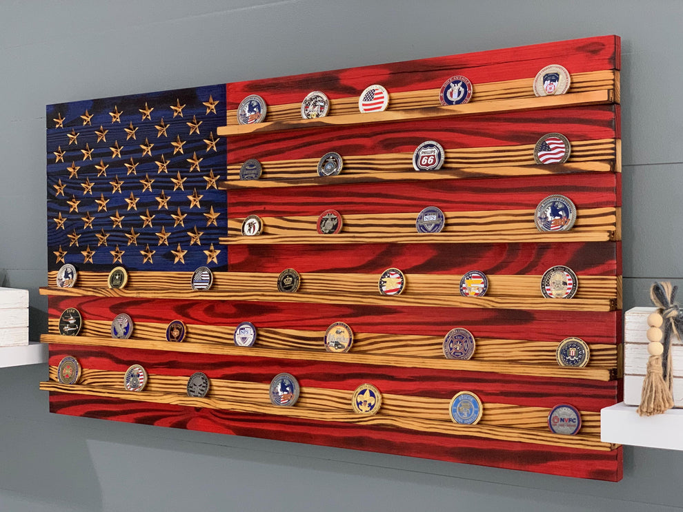 Challenge Coin Display Rack Holder - Rustic American Flag – South ...