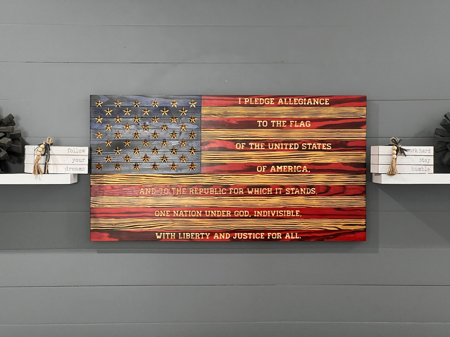 Pledge of Allegiance American Flag Rustic Wooden Wall Art - Wood Flag