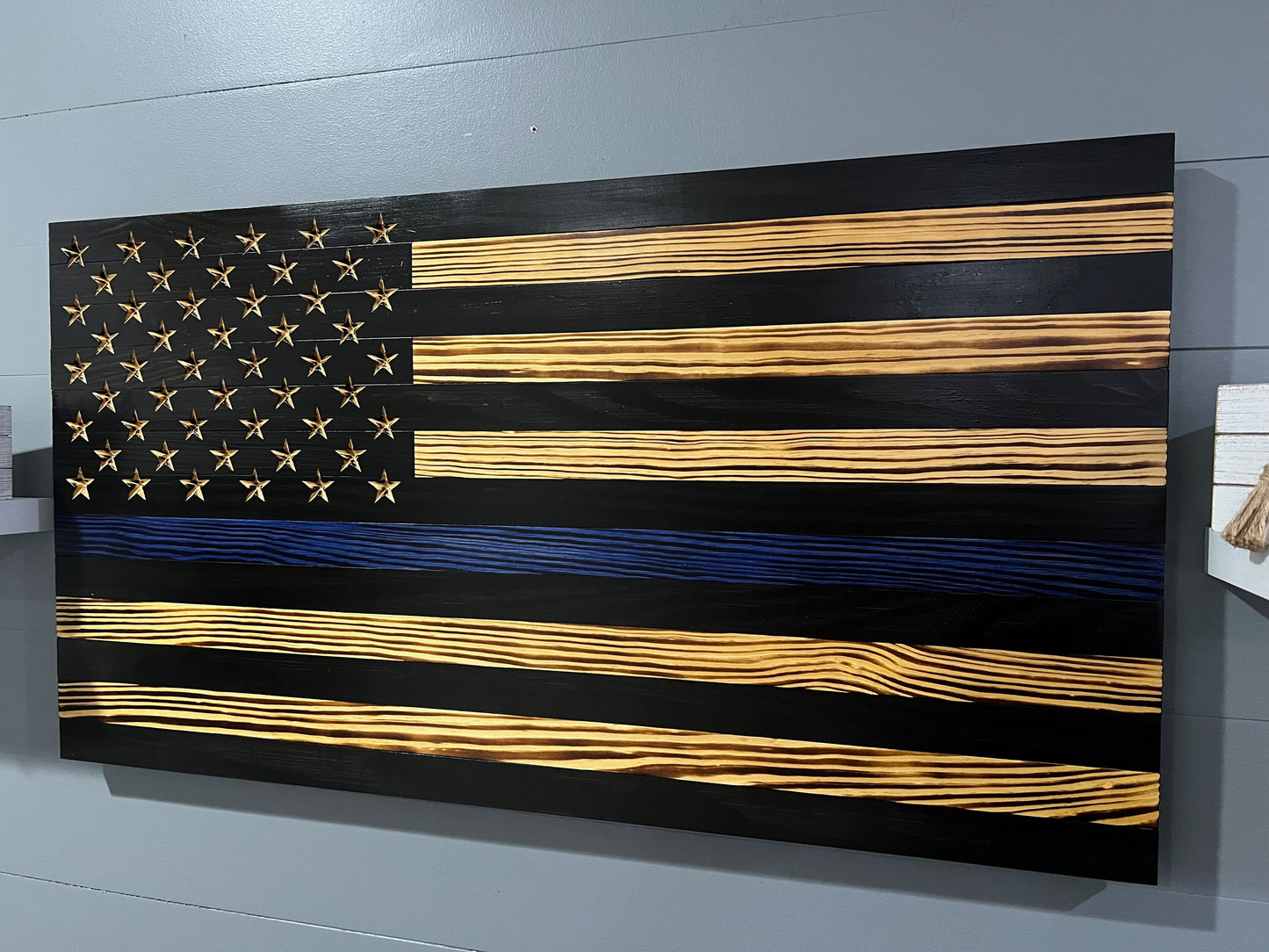 Rustic American Thin Blue Line Flag Wall Art