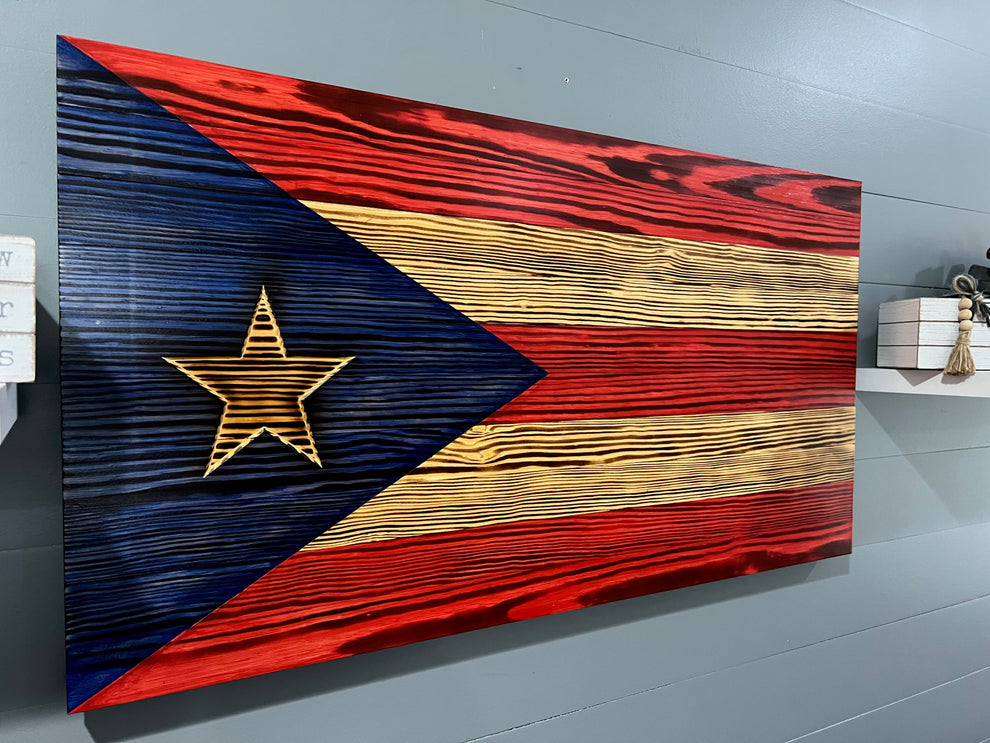 Rustic Puerto Rican Flag Wall Art - Hand Made - Burned wood – South ...