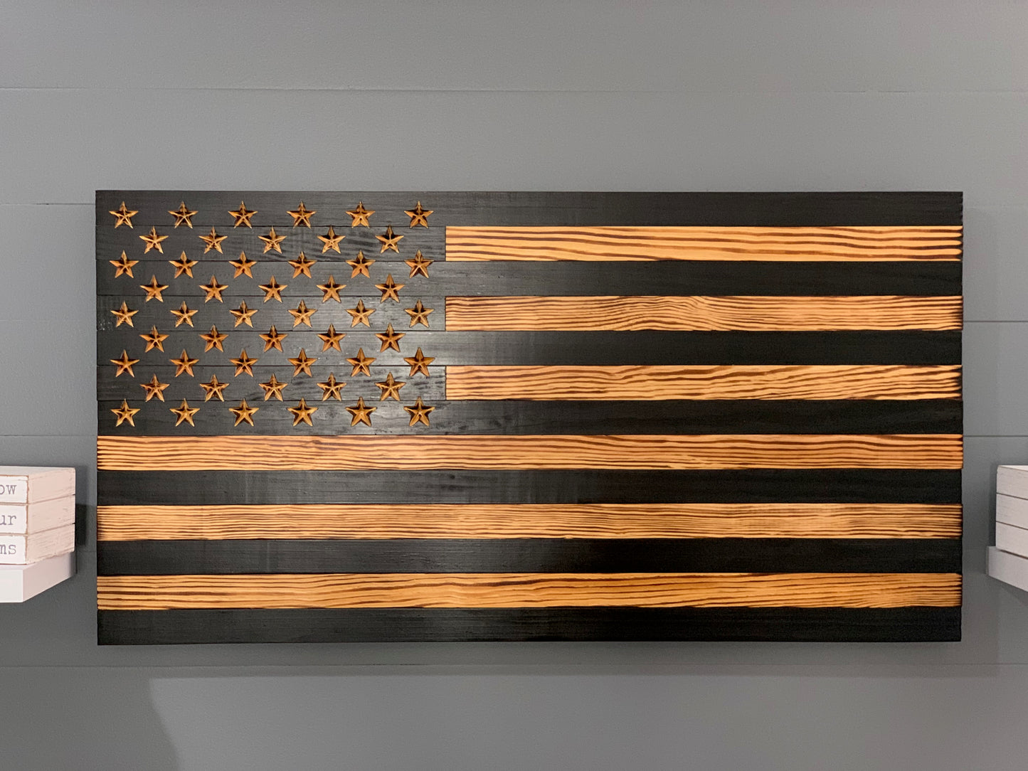 Black & White/Tan Rustic American Flag Wall Art