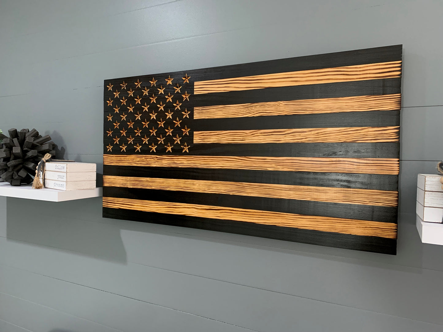 Black & White/Tan Rustic American Flag Wall Art
