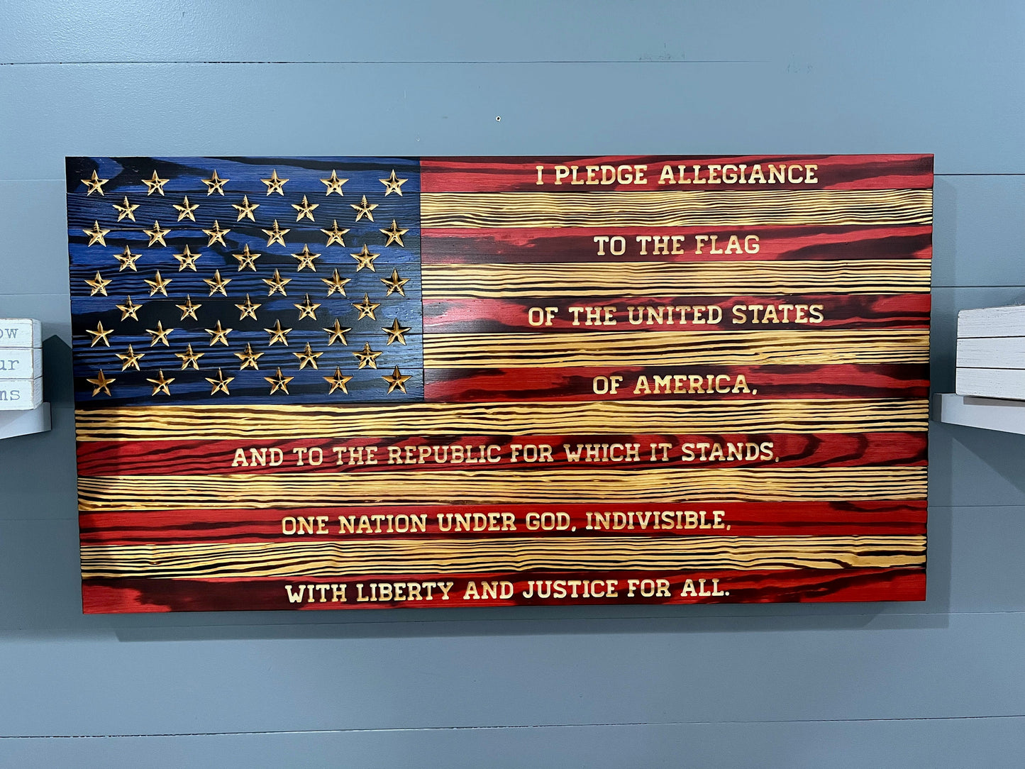Pledge of Allegiance American Flag Rustic Wooden Wall Art - Wood Flag
